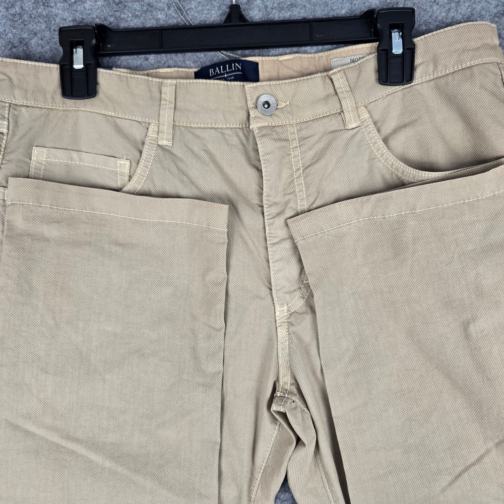 Ballin Crescent Nailshead Pants Mens 35 Khaki Modern Fit Cotton Stretch Trousers